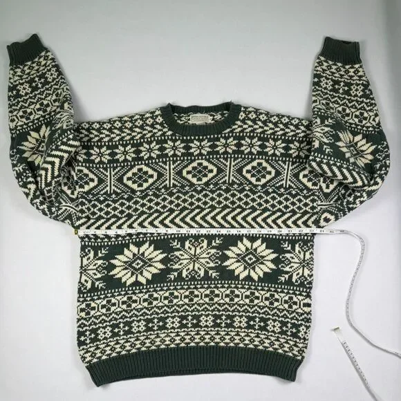 Vintage Banana Republic Knit Sweater Green White Snowflake Cotton XL - Picture 5 of 6
